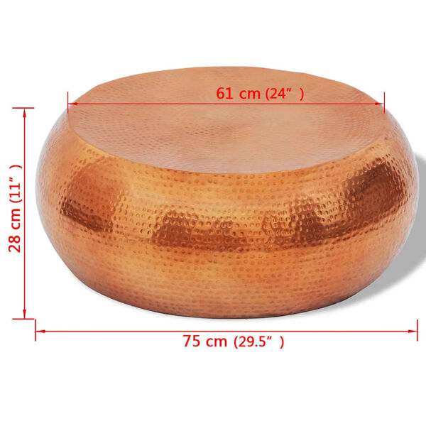 vidaXL Mesa de centro de aluminio martillado color latón/cobre