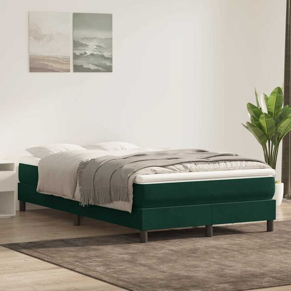 vidaXL Cama box spring sin colch&oacute;n terciopelo verde oscuro 120x210 cm