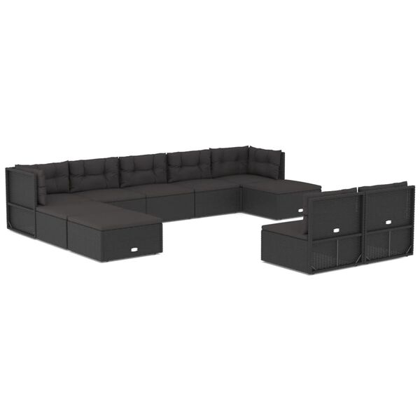 vidaXL Set de muebles de jard&iacute;n 10 pzas cojines rat&aacute;n sint&eacute;tico negro