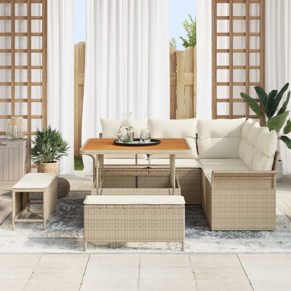 vidaXL Conjunto de sof&aacute;s de jard&iacute;n 8 pcs Beige rat&aacute;n sint&eacute;tico