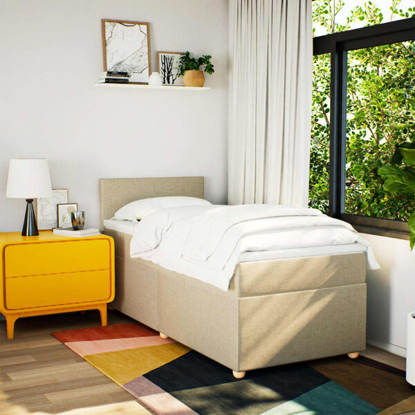 vidaXL Cama box spring con colch&oacute;n tela color crema 100x200 cm