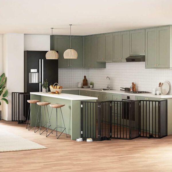 vidaXL Puerta de perros plegable 12 paneles madera &aacute;lamo negra 600 cm