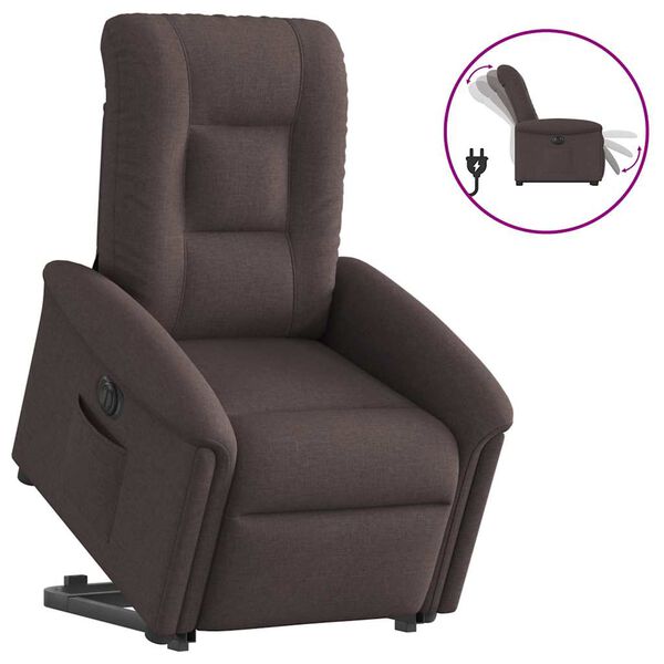 vidaXL Sill&oacute;n el&eacute;ctrico reclinable elevable de tela marr&oacute;n oscuro