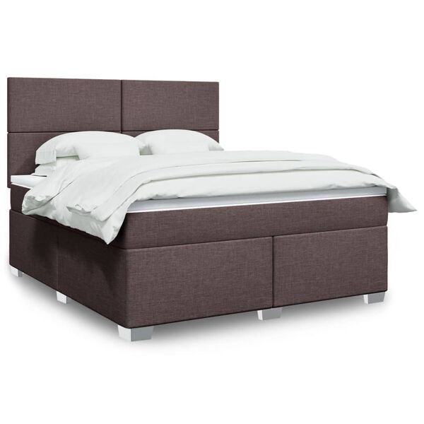 vidaXL Cama box spring con colch&oacute;n tela marr&oacute;n oscuro 180x200 cm