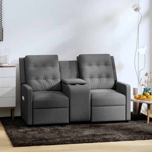 vidaXL Sill&oacute;n de masaje reclinable 2 plazas con portavasos gris claro