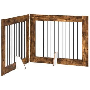 vidaXL Puerta para perros plegable con soportes 2 pcs Roble Ahumado