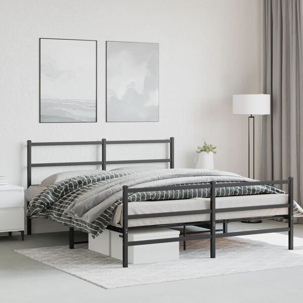 vidaXL Estructura cama sin colch&oacute;n con estribo metal negro 160x200 cm