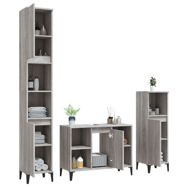 vidaXL Set de muebles de baño 3 pzas madera contrachapada gris sonoma