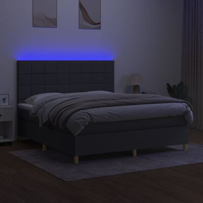 vidaXL Cama box spring colchón y luces LED tela gris oscuro 160x200 cm