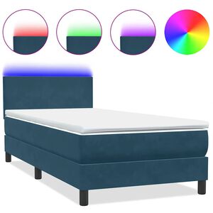 vidaXL Cama box spring con colch&oacute;n y LED terciopelo azul oscuro 80x220 cm