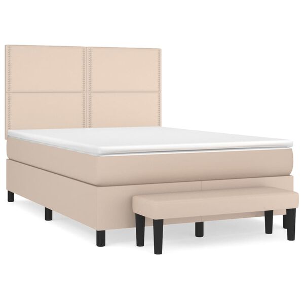 vidaXL Cama box spring con colchón cuero sintético capuchino 140x200cm