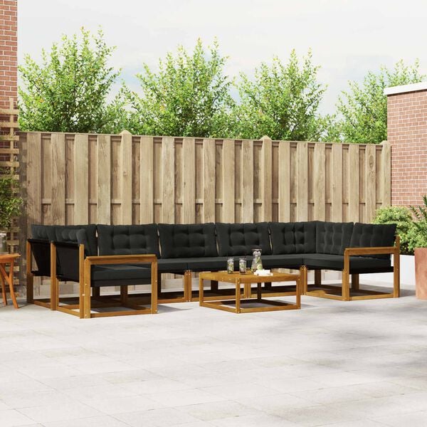 vidaXL Conjunto de sof&aacute;s de exterior con coj&iacute;n 8 pcs Natural y negro