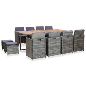 vidaXL Set comedor jardín 13 pzas ratán sintético y madera acacia gris