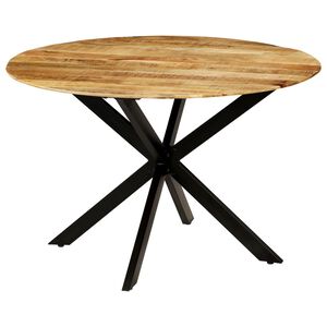 vidaXL Mesa de comedor madera maciza de mango rugosa y acero 120x77 cm