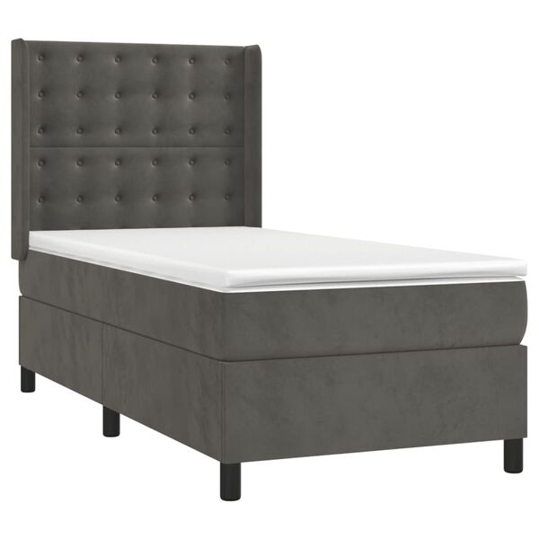vidaXL Cama box spring colch&oacute;n y LED terciopelo gris oscuro 90x190 cm