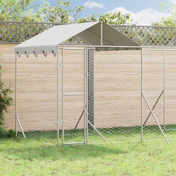 vidaXL Perrera de exterior con techo acero galvanizado plata 6x2x2,5 m