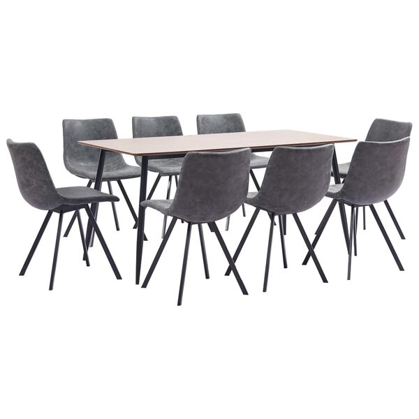 vidaXL Juego de comedor 9 piezas cuero sint&eacute;tico gris