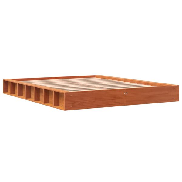 vidaXL Cama sin colch&oacute;n madera maciza de pino marr&oacute;n cera 160x200 cm