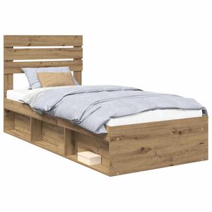 vidaXL Estructura de cama con cabecera Roble Artesanal 75 x 190 cm