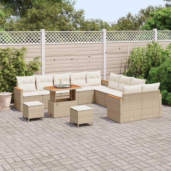 vidaXL Conjunto de sof&aacute;s de jard&iacute;n 13 pcs Beige rat&aacute;n sint&eacute;tico