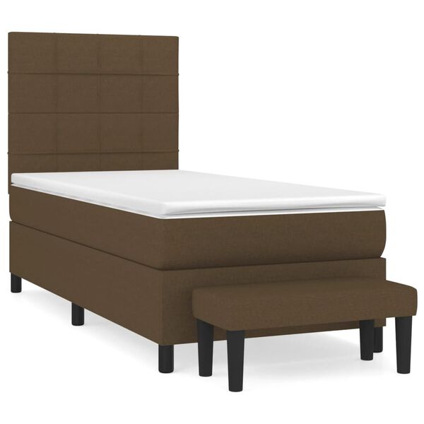 vidaXL Cama box spring con colch&oacute;n tela marr&oacute;n oscuro 100x200 cm