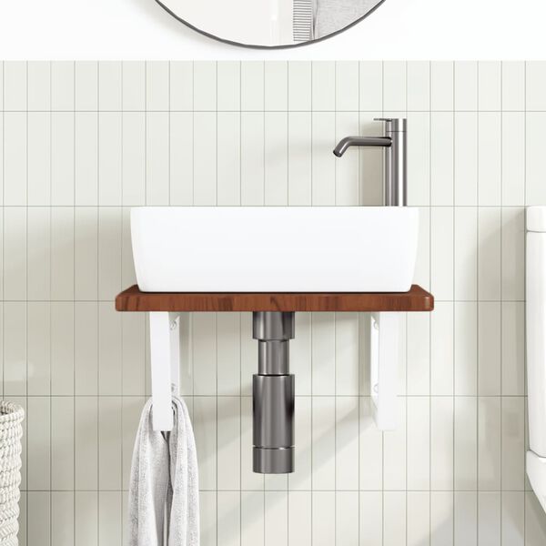 vidaXL Estante de lavabo de pared de acero y madera maciza de roble
