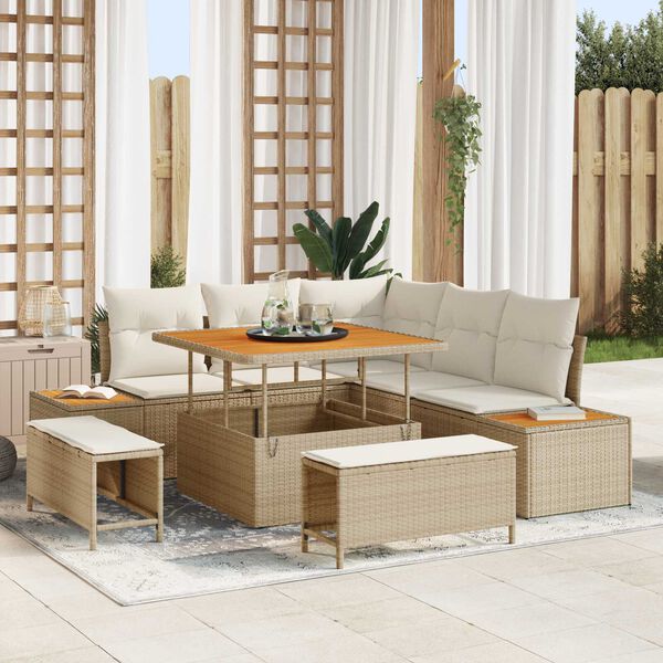 vidaXL Conjunto de sof&aacute;s de jard&iacute;n con coj&iacute;n 8 pcs Beige Polirat&aacute;n