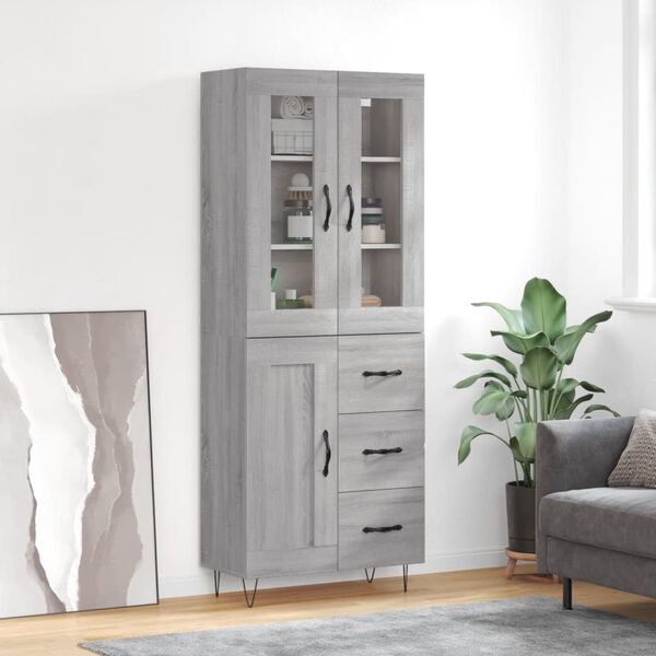 vidaXL Aparador alto madera contrachapada gris sonoma 69,5x34x180 cm