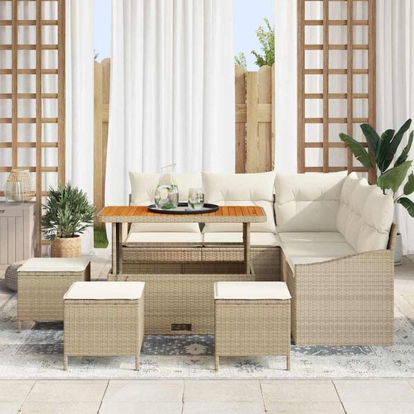 vidaXL Conjunto de sof&aacute;s de jard&iacute;n 9 pcs Beige rat&aacute;n sint&eacute;tico