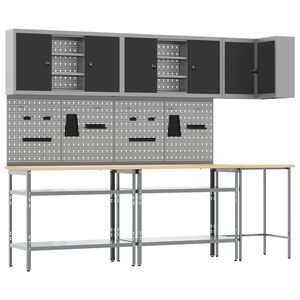 vidaXL Conjunto de armarios de trabajo Manual 10 uds. Negro y Gris