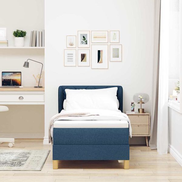 vidaXL Cama tipo Box Spring con colch&oacute;n Azul 80 x 200 cm tela