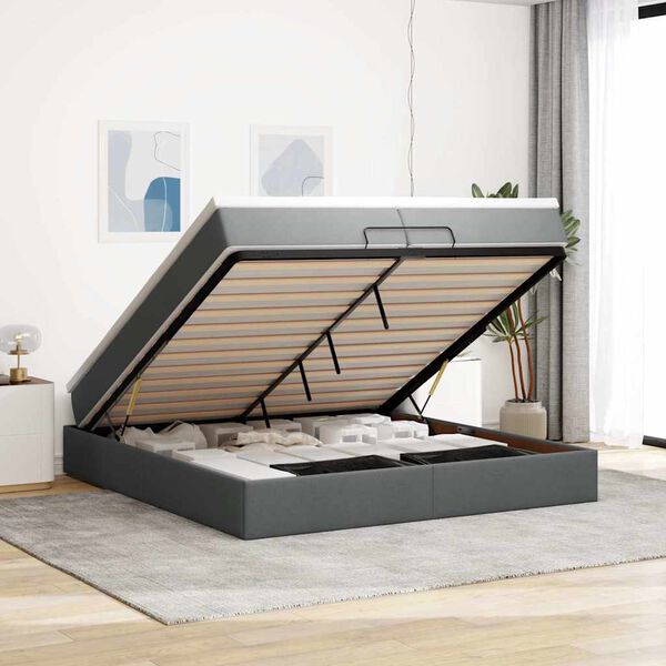vidaXL Estructura cama otomana colchones tela gris oscuro 200x200cm