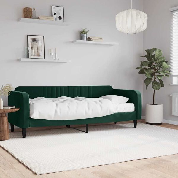 vidaXL Sof&aacute; cama con colch&oacute;n terciopelo verde oscuro 80x200 cm