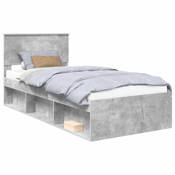 vidaXL Estructura de cama con cabecera Gris concreto 90 x 190 cm