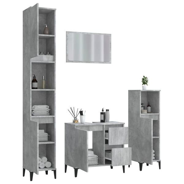 vidaXL Juego muebles de ba&ntilde;o 4 pzas madera contrachapada gris hormig&oacute;n