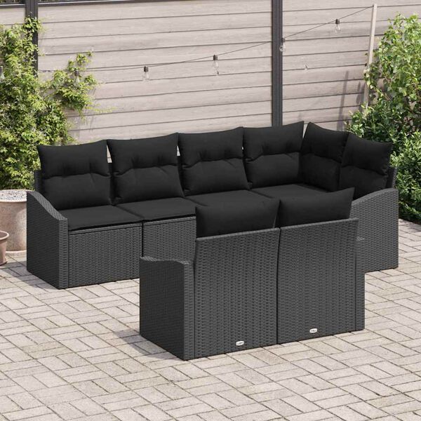 vidaXL Conjunto de sof&aacute;s de jard&iacute;n 7 pcs Negro rat&aacute;n sint&eacute;tico