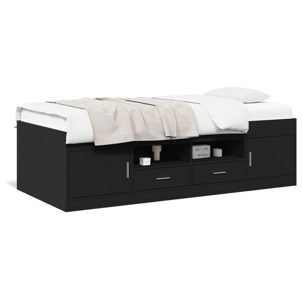 vidaXL Sof&aacute; cama con cajones sin colch&oacute;n negro 90x200 cm