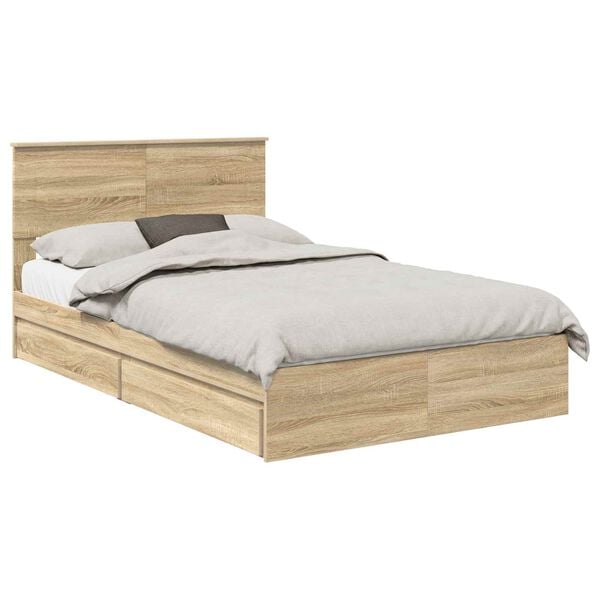 vidaXL Cama con almacenamiento con cabecera Roble Sonoma 120 x 190 cm