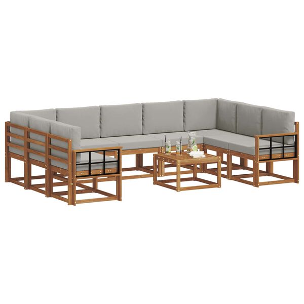 vidaXL Conjunto de sof&aacute;s de exterior 10 pcs Gris Natural y Claro
