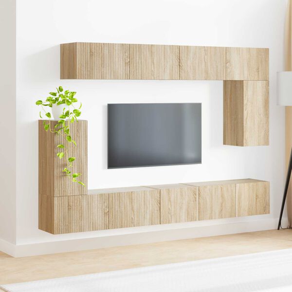 vidaXL Conjunto de mueble de TV Montaje en la pared 5 pcs Roble Sonoma