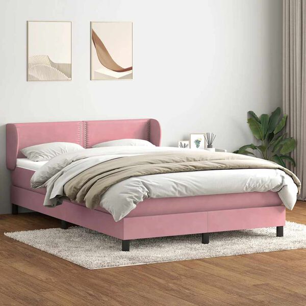 vidaXL Cama box spring con colch&oacute;n terciopelo rosa 140x220 cm