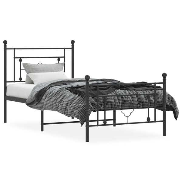 vidaXL Estructura cama sin colch&oacute;n con estribo metal negro 90x190 cm