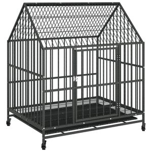 vidaXL Jaula para perros con ruedas acero galvanizado negro