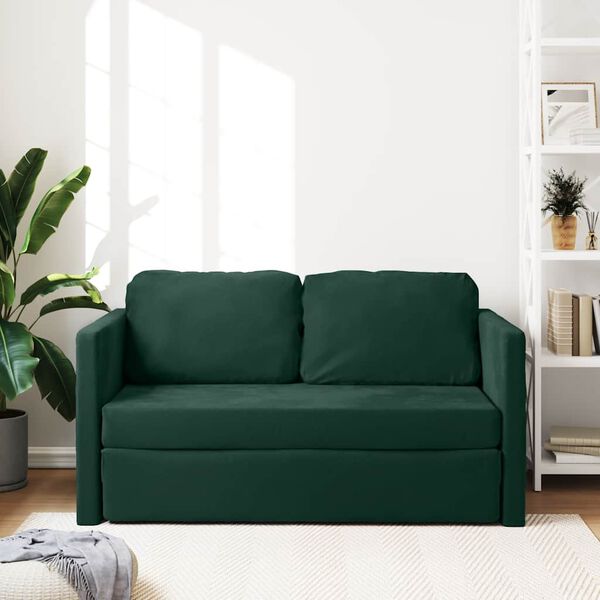 vidaXL Sof&aacute; cama de suelo 2 en 1 terciopelo verde oscuro 122x204x55 cm