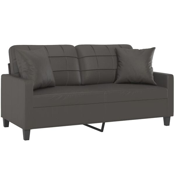 vidaXL Sof&aacute; 2 plazas almohadas y cojines cuero sint&eacute;tico gris 140 cm