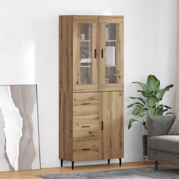 vidaXL Aparador alto 2 pcs Roble artesanal Madera de ingenier&iacute;a