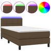 vidaXL Cama box spring colch&oacute;n y luces LED tela marr&oacute;n oscuro 90x200cm