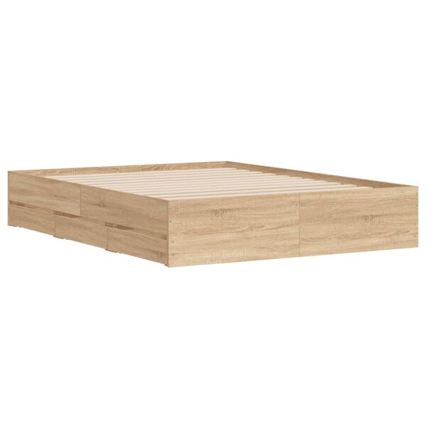 vidaXL Cama con cajones madera ingenier&iacute;a roble Sonoma 140x190 cm