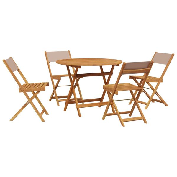 vidaXL Set de comedor de jard&iacute;n 5 pzas tela madera maciza gris taupe