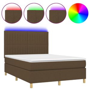 vidaXL Cama box spring colch&oacute;n luces LED tela marr&oacute;n oscuro 140x200cm